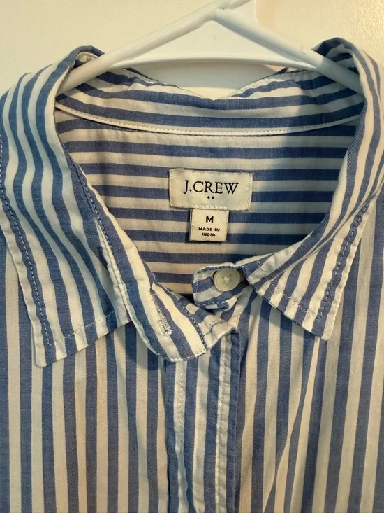 J. Crew Women’s Blue and White Striped Button-Down Shirt - Picture 2 of 5